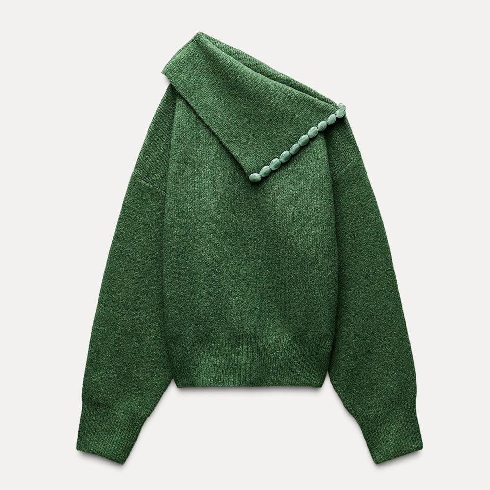 NWT ZARA GREEN BOBBLE BEADED KNIT SWEATER - Picture 2 of 3
